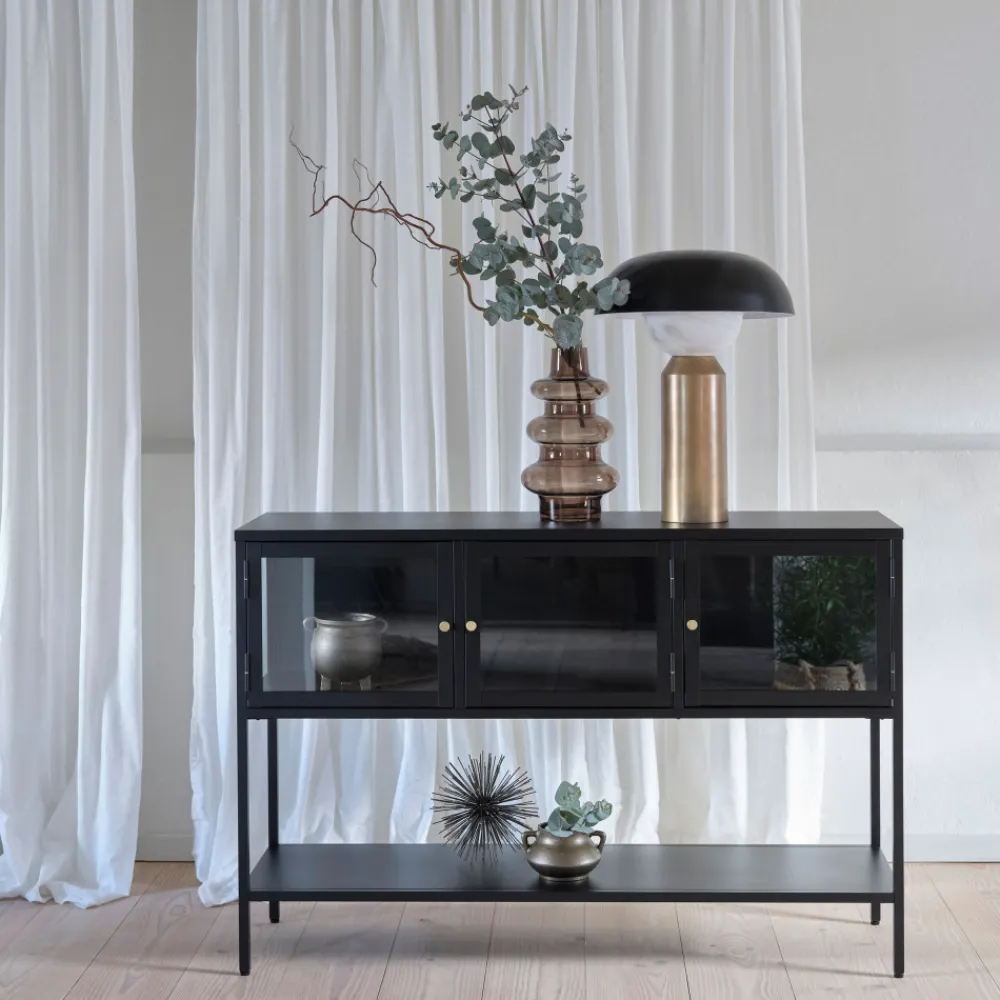 No name ADARE Buffet 3 portes en verre trempé et métal L132cm