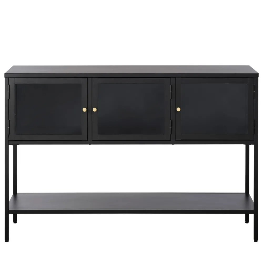 No name ADARE Buffet 3 portes en verre trempé et métal L132cm