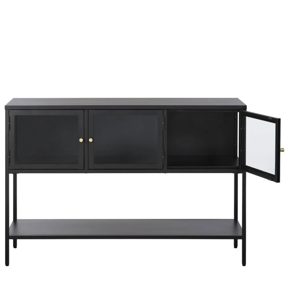 No name ADARE Buffet 3 portes en verre trempé et métal L132cm