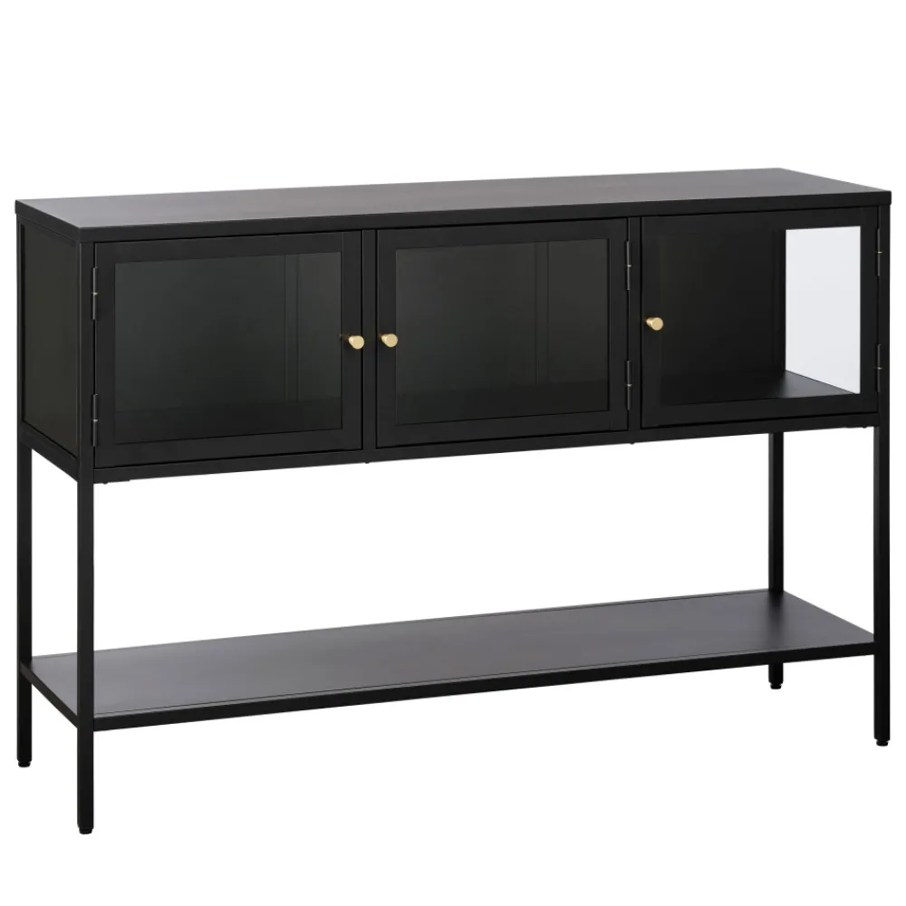 No name ADARE Buffet 3 portes en verre trempé et métal L132cm