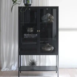 No name ADARE Buffet haut 2 portes en verre trempé et métal H160cm