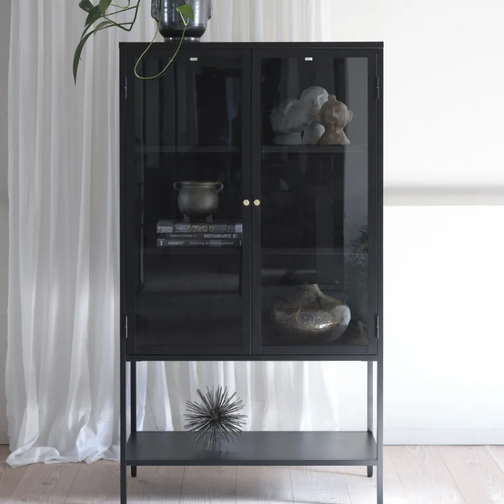 No name ADARE Buffet haut 2 portes en verre trempé et métal H160cm