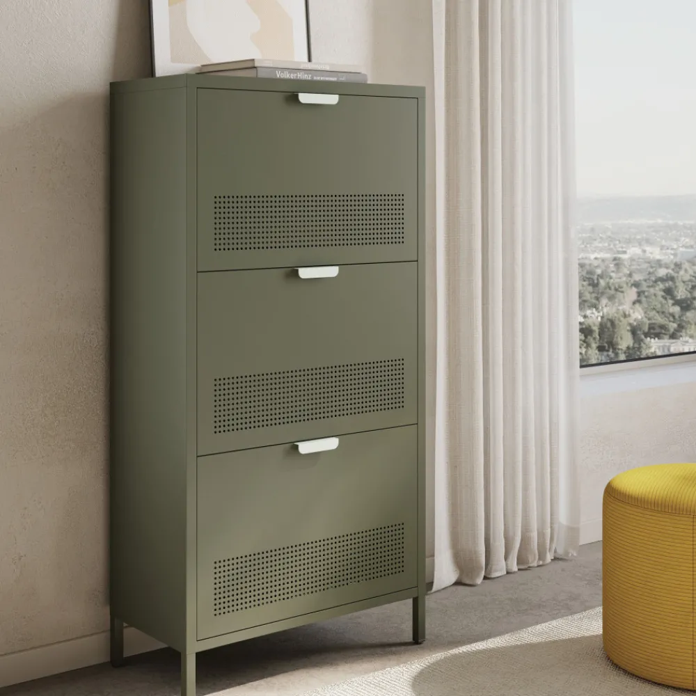Drawer ADEL Meuble à chaussures 3 portes en métal H120cm