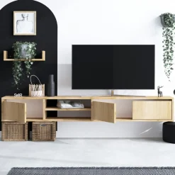 Drawer AIRO Meuble TV suspendu 3 portes en bois L180cm