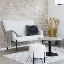 House Nordic ALFORD Pouf rond en tissu bouclette et métal ø35,5cm