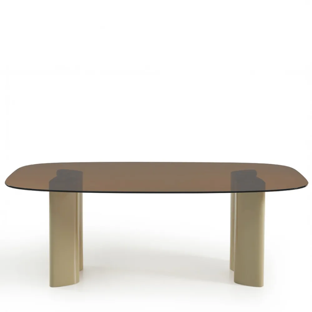 Drawer ALTY Table à manger 8 personnes en verre et pieds bois vert