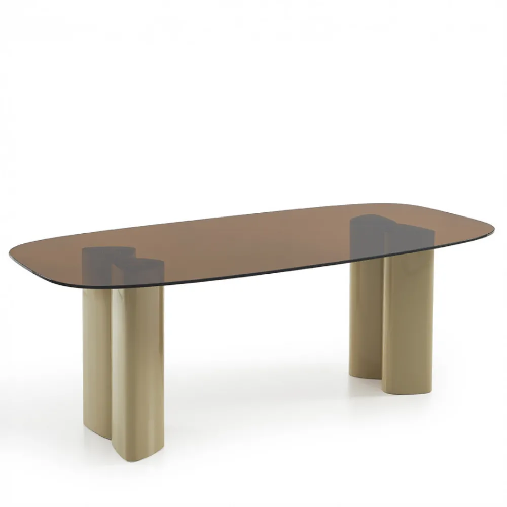 Drawer ALTY Table à manger 8 personnes en verre et pieds bois vert