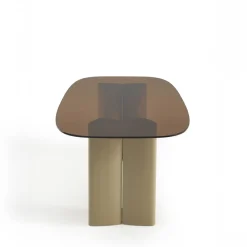 Drawer ALTY Table à manger 8 personnes en verre et pieds bois vert