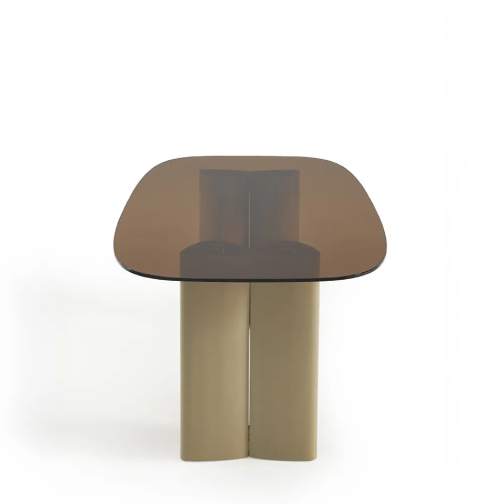 Drawer ALTY Table à manger 8 personnes en verre et pieds bois vert