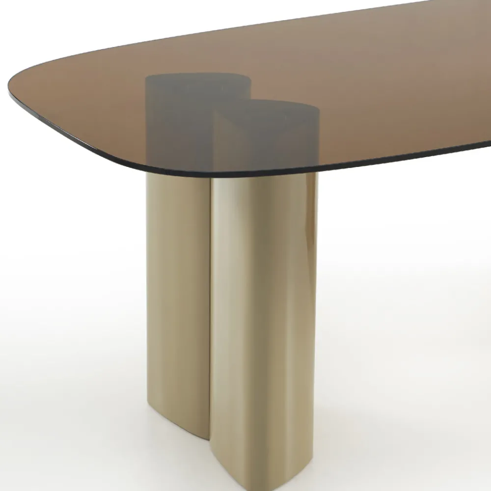 Drawer ALTY Table à manger 8 personnes en verre et pieds bois vert