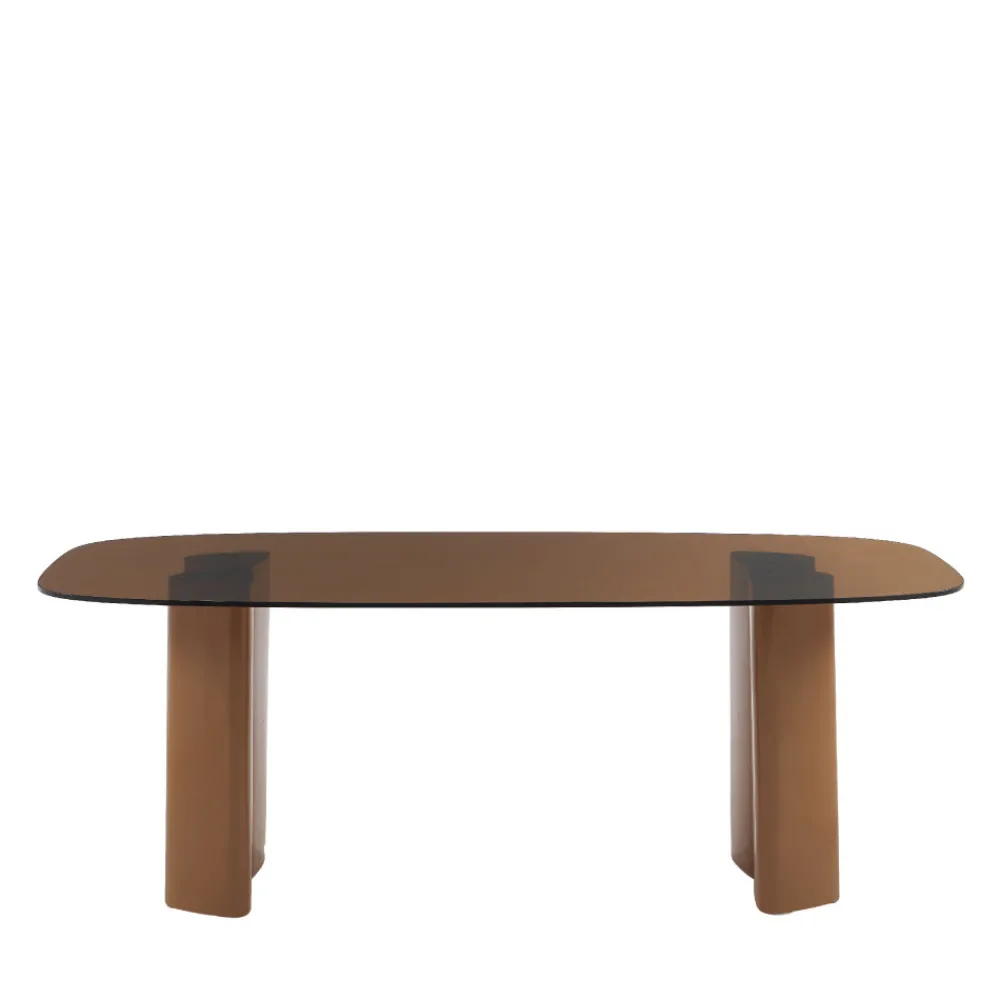 Drawer ALTY Table à manger 8 personnes en verre et pieds bois terracotta