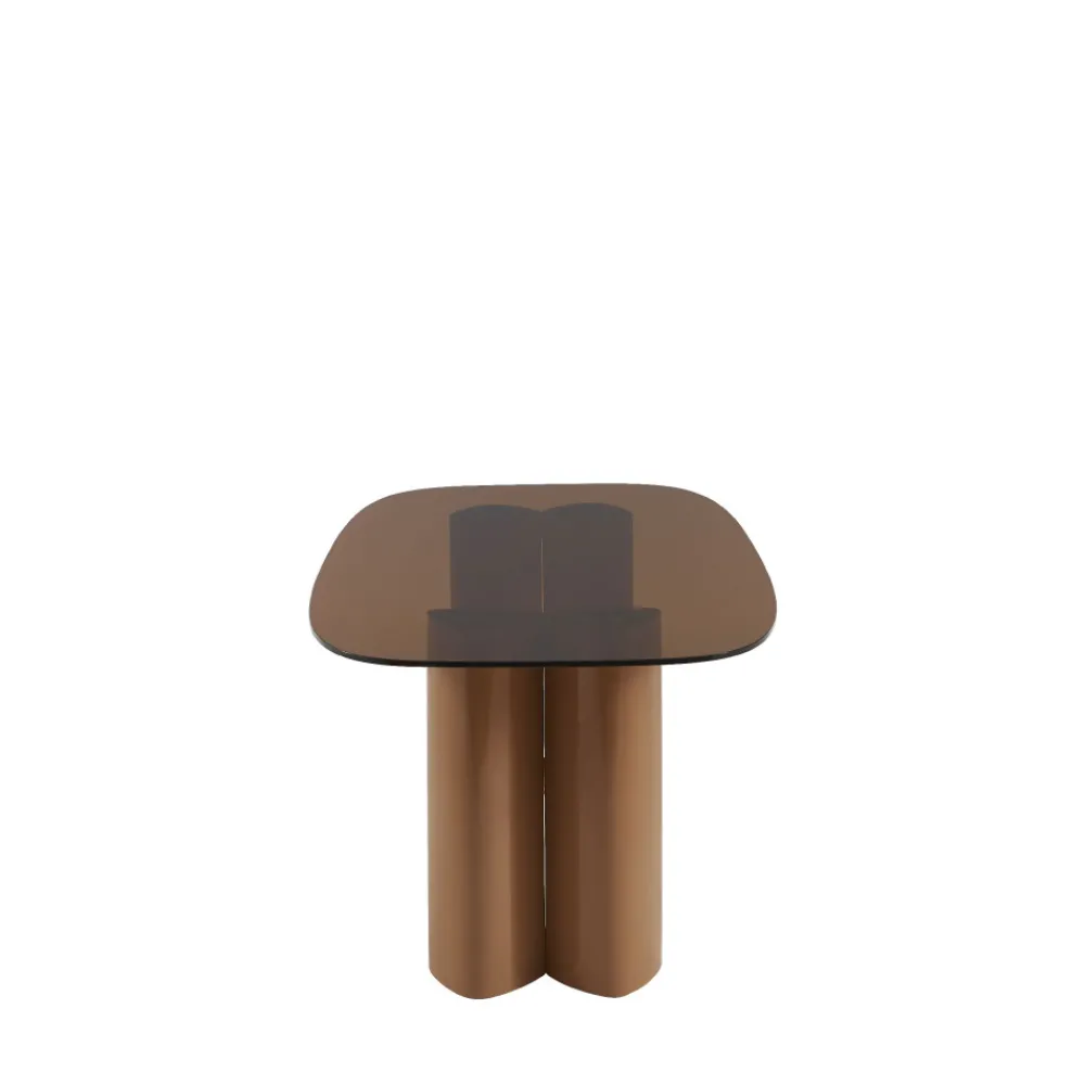 Drawer ALTY Table à manger 8 personnes en verre et pieds bois terracotta