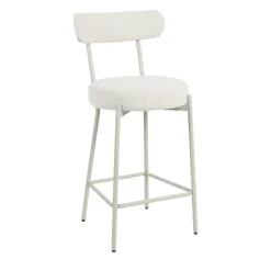 Drawer BADALONA Tabouret de bar en tissu bouclette pieds beiges H65cm