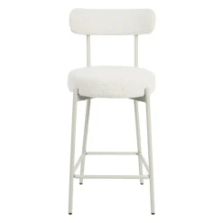 Drawer BADALONA Tabouret de bar en tissu bouclette pieds beiges H65cm