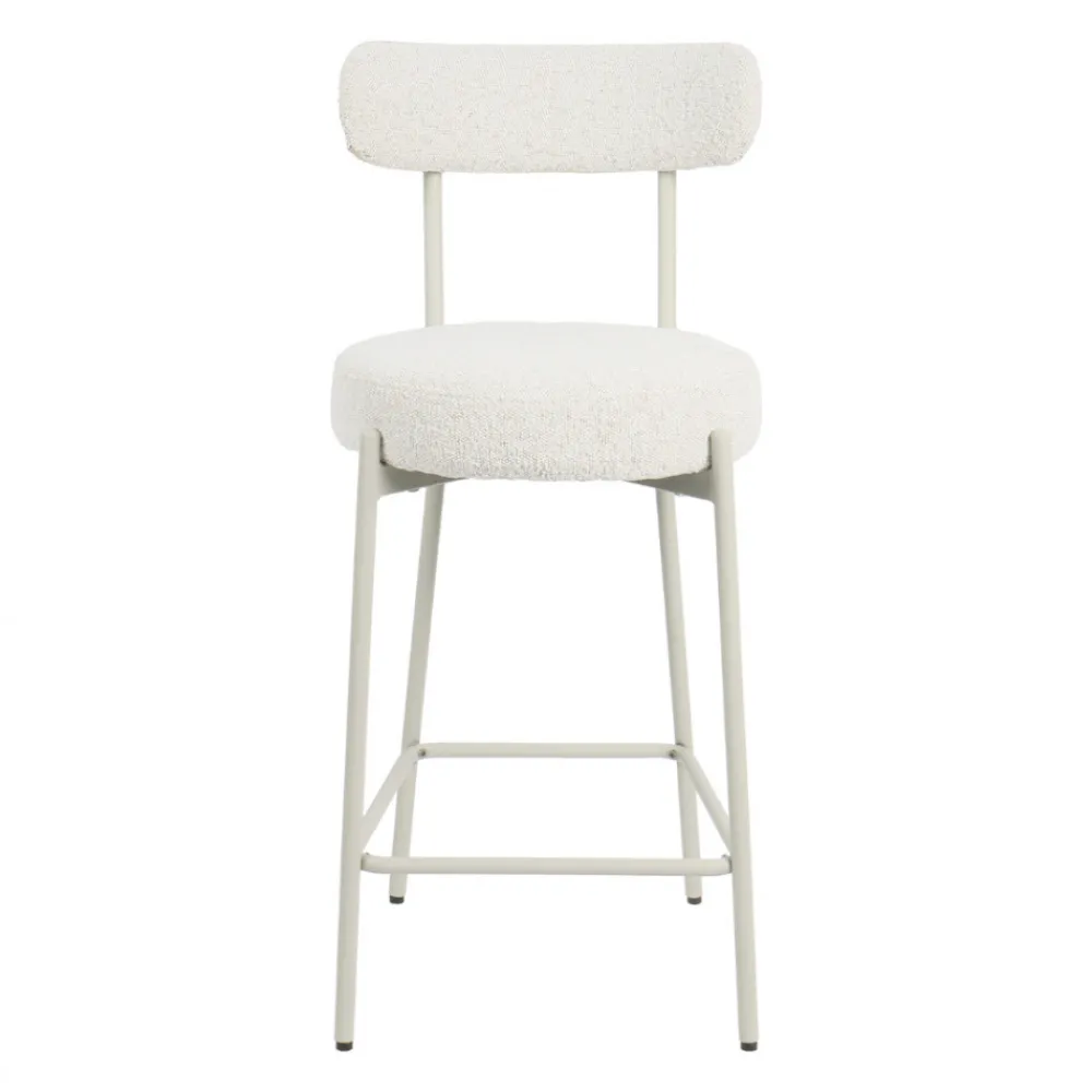 Drawer BADALONA Tabouret de bar en tissu bouclette pieds beiges H65cm