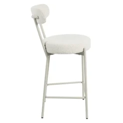 Drawer BADALONA Tabouret de bar en tissu bouclette pieds beiges H65cm