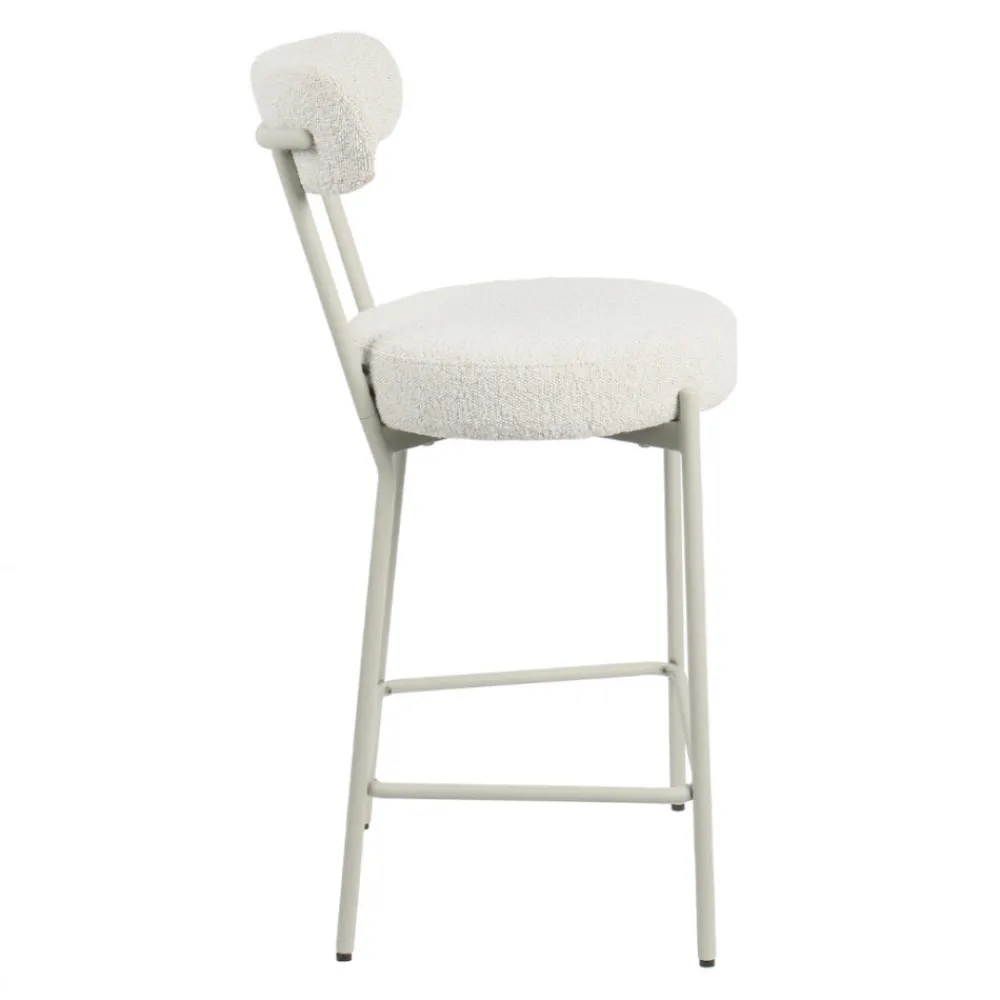 Drawer BADALONA Tabouret de bar en tissu bouclette pieds beiges H65cm