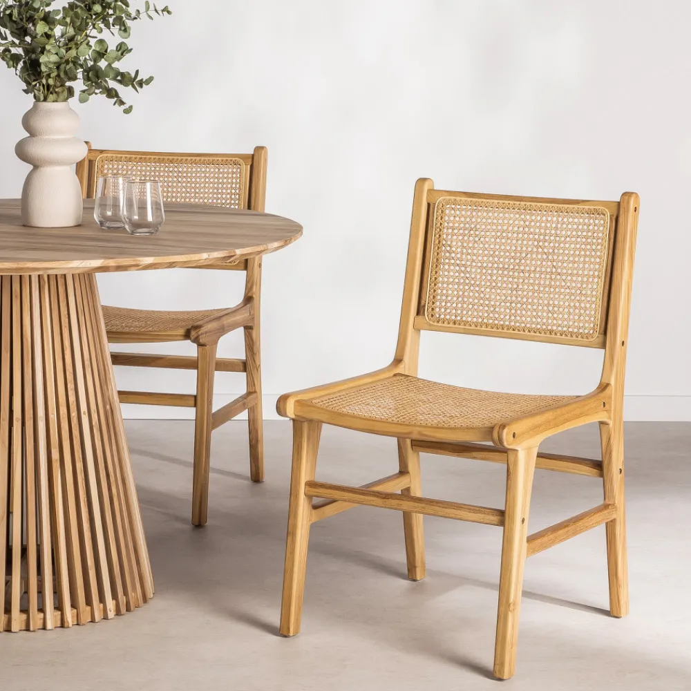 Drawer BASUKI Lot de 2 chaises en teck et cannage