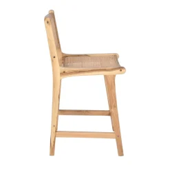Drawer BASUKI Lot de 2 tabourets de bar en teck et cannage H65cm