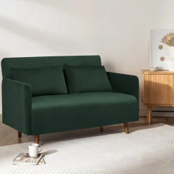 Drawer BELUSHI Canapé convertible 2 places en velours côtelé pieds bois foncé