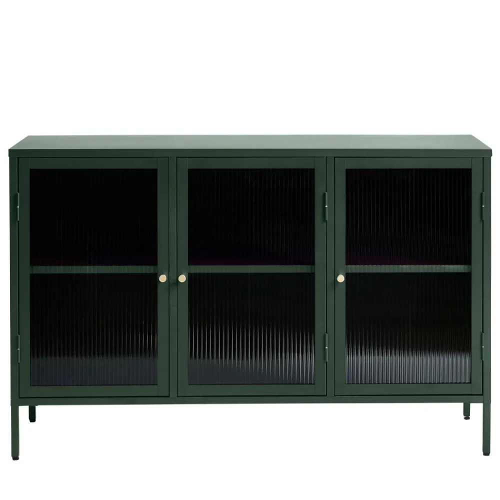 No name BJORN Buffet 3 portes en verre strié et métal L132cm