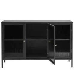 No name BJORN Buffet 3 portes en verre strié et métal L132cm
