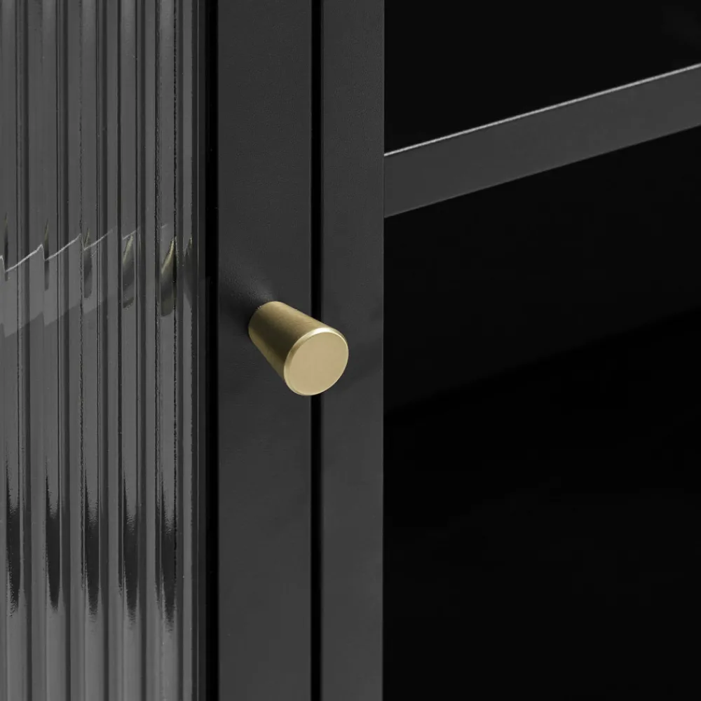 No name BJORN Buffet 3 portes en verre strié et métal L132cm