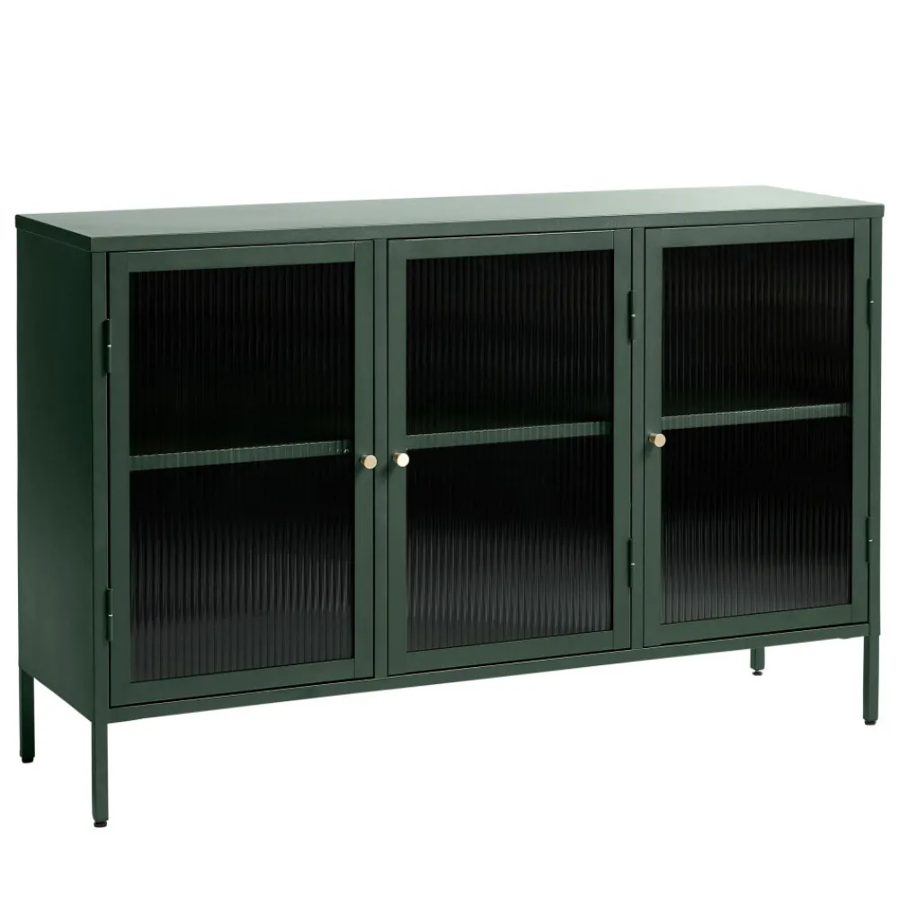 No name BJORN Buffet 3 portes en verre strié et métal L132cm