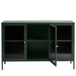 No name BJORN Buffet 3 portes en verre strié et métal L132cm
