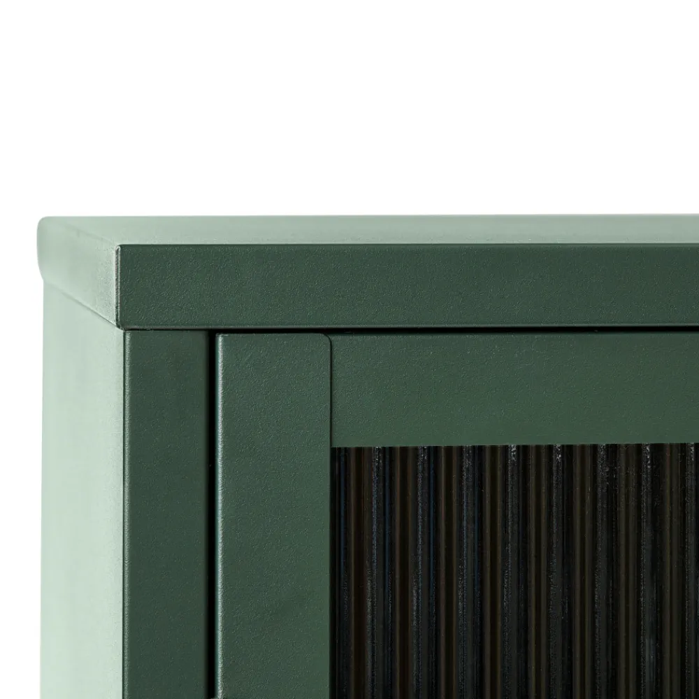 No name BJORN Buffet 3 portes en verre strié et métal L132cm