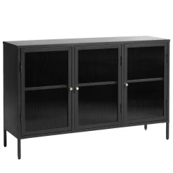 No name BJORN Buffet 3 portes en verre strié et métal L132cm