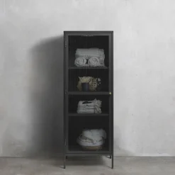 No name BJORN Colonne de rangement 1 porte en verre strié et métal H160cm