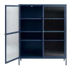 No name BJORN Vaisselier 2 portes en verre strié et métal H140cm