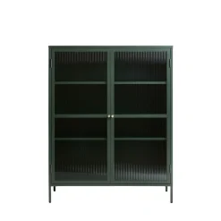 No name BJORN Vaisselier 2 portes en verre strié et métal H140cm