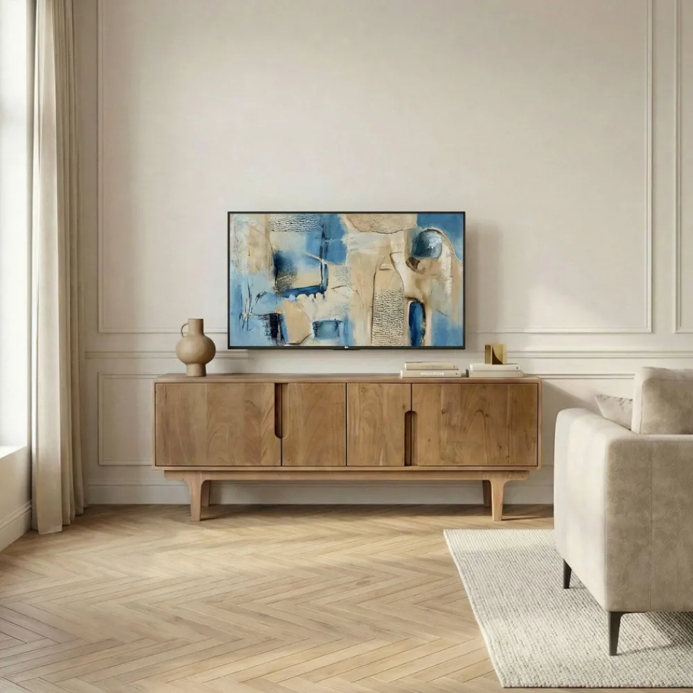 Drawer BOGOR Meuble tv 4 portes en bois massif L150cm