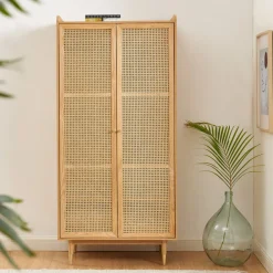 No name BOMBONG Armoire 2 portes en bois et cannage