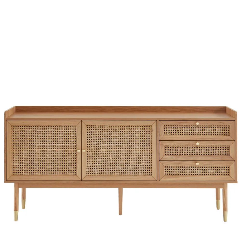 No name BOMBONG Buffet 2 portes 3 tiroirs en bois et cannage L180cm