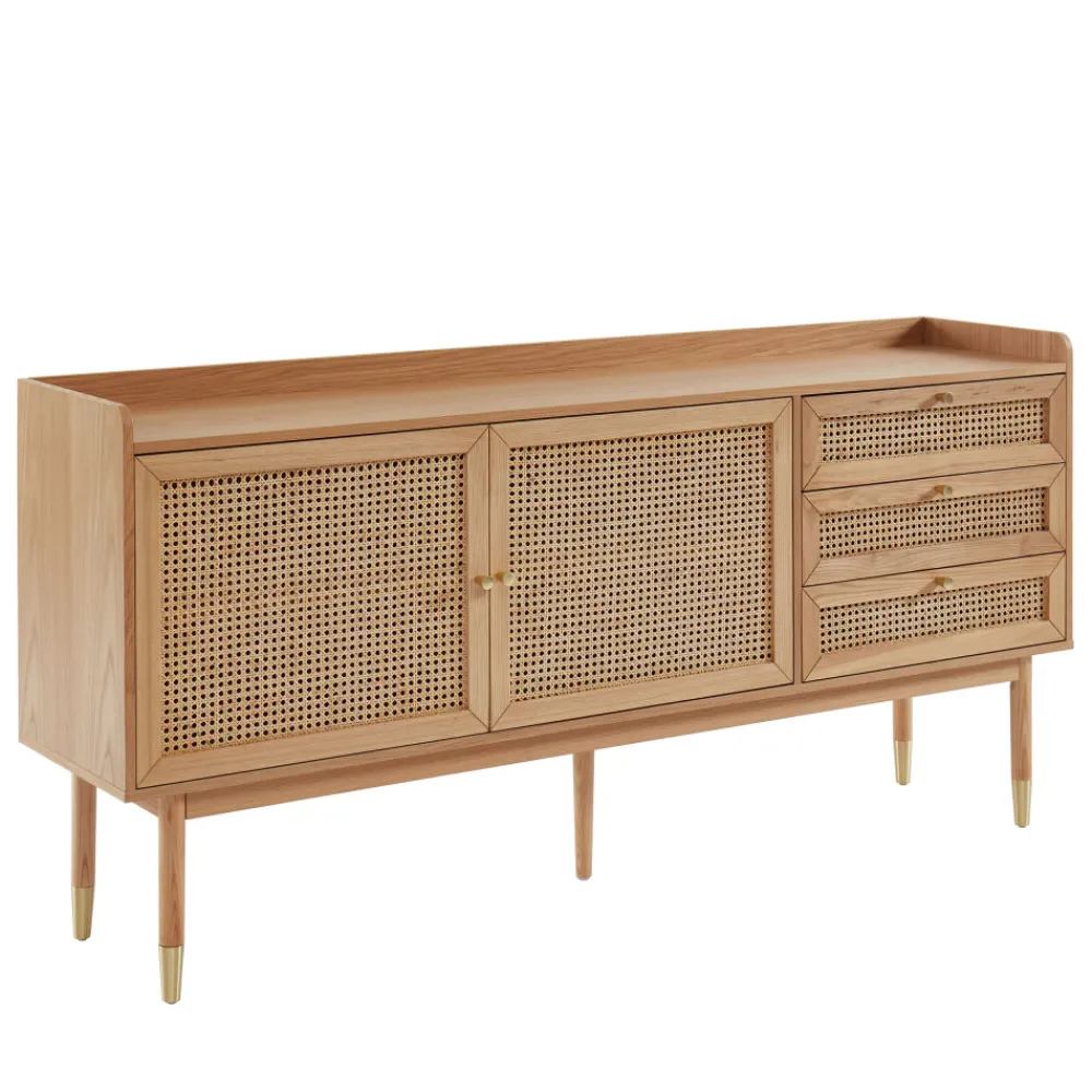No name BOMBONG Buffet 2 portes 3 tiroirs en bois et cannage L180cm