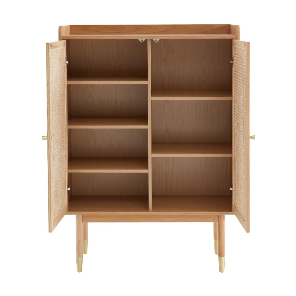 No name BOMBONG Buffet haut 2 portes en bois et cannage L90cm