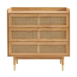 No name BOMBONG Commode 3 tiroirs en bois et cannage L85cm