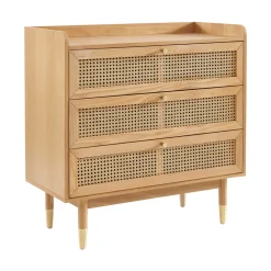 No name BOMBONG Commode 3 tiroirs en bois et cannage L85cm