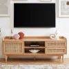 No name BOMBONG Meuble TV 1 porte 2 tiroirs en bois et cannage L160cm