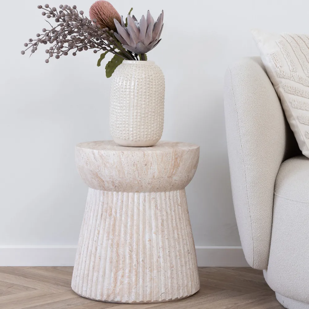 House Nordic BONN Table d'appoint ronde effet travertin ø37cm
