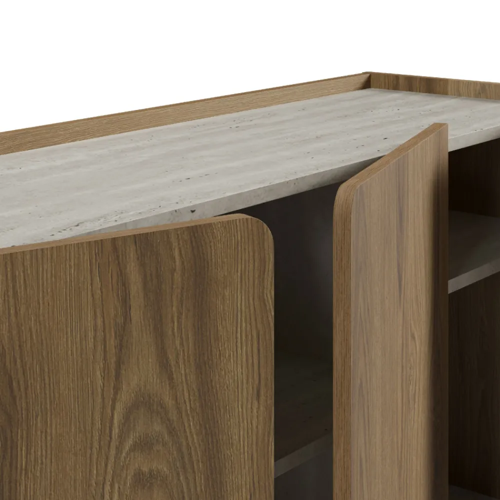 Drawer BOXY Buffet 4 portes en bois et effet travertin L180cm