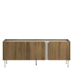 Drawer BOXY Meuble TV 3 portes en bois et effet travertin L140cm
