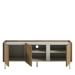 Drawer BOXY Meuble TV 3 portes en bois et effet travertin L140cm