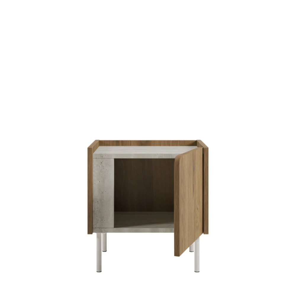 Drawer BOXY Table de chevet 1 porte en bois et effet travertin