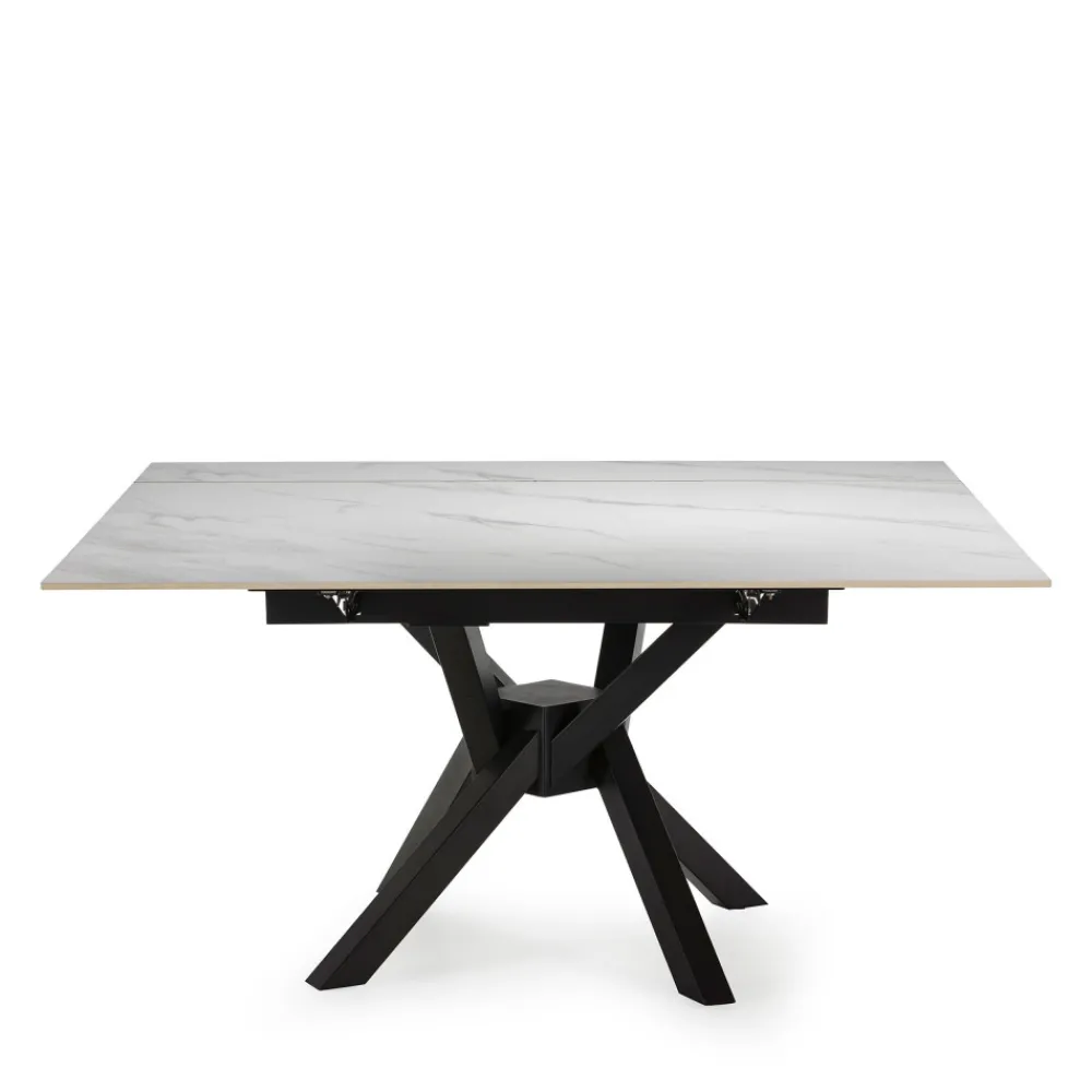 No name BRELYN Table à manger extensible 6 à 8 personnes en céramique et métal 90-150x150cm