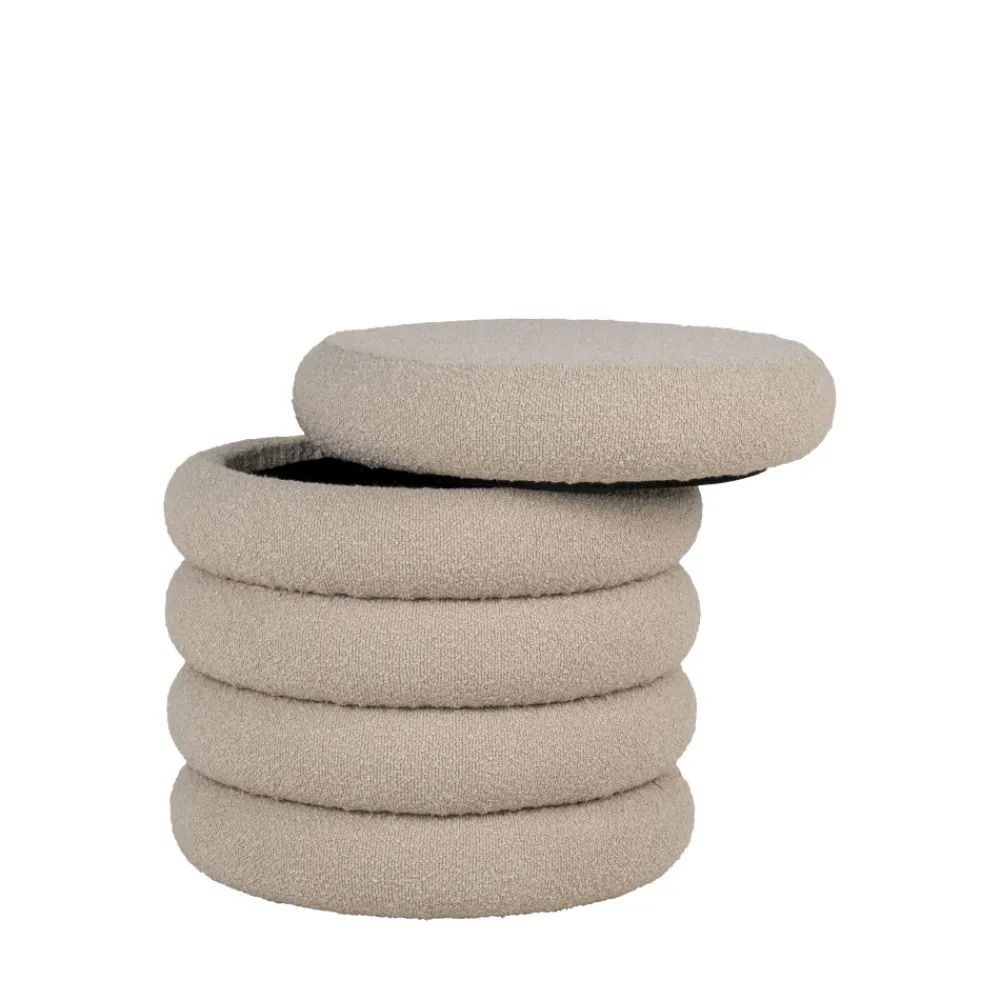 House Nordic BROOKLYN Pouf coffre rond en tissu bouclette ø44cm