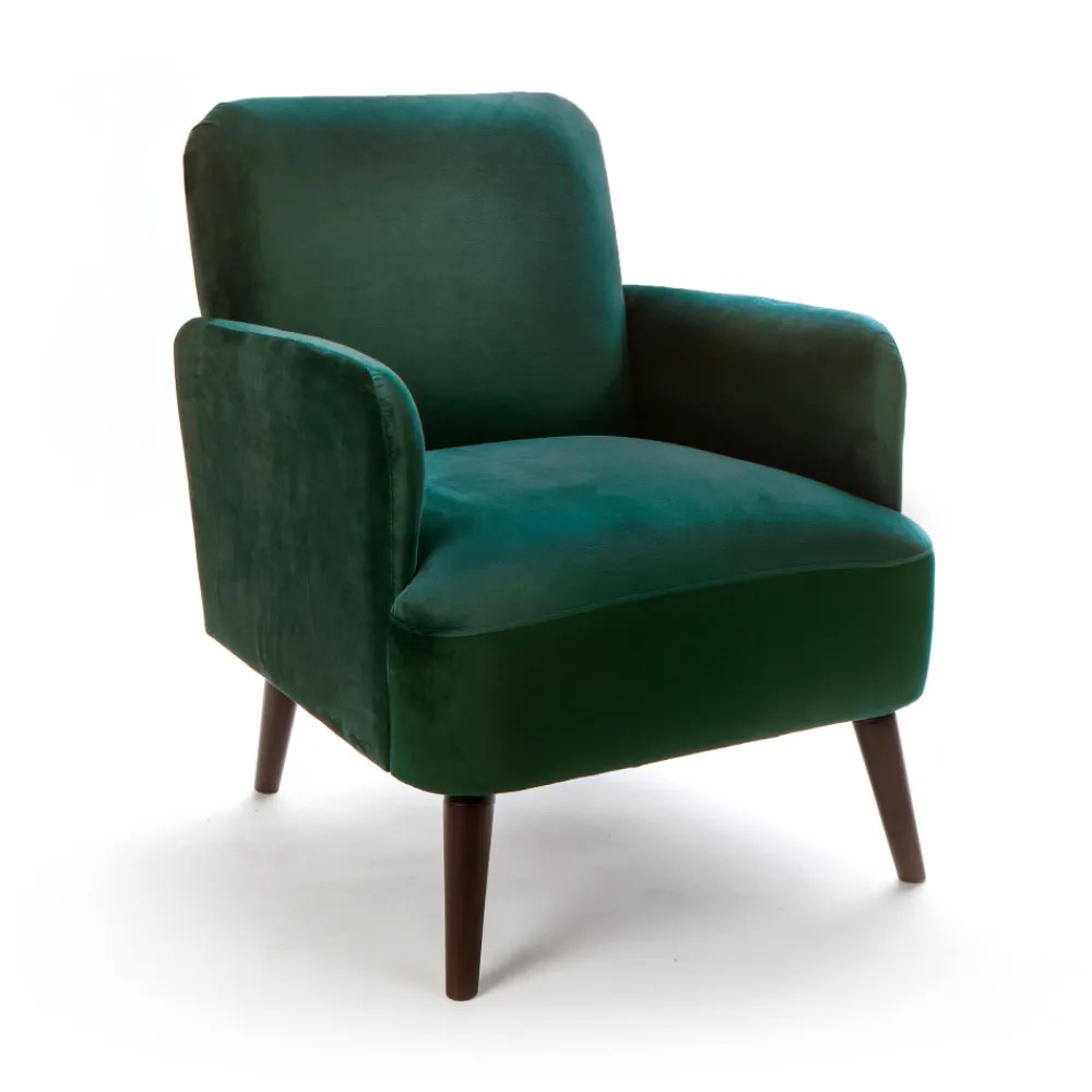 Drawer BROOKS Fauteuil rétro en velours pieds bois foncé